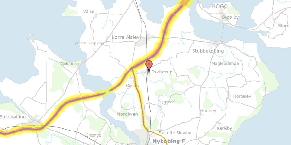 Trafikstøjkort på Poppelvej 1A, 4863 Eskilstrup