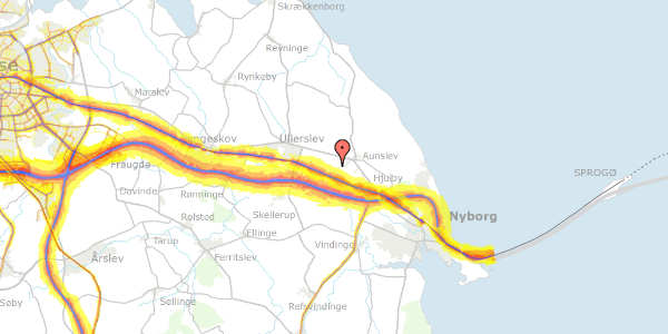 Trafikstøjkort på Nederbyvej 20A, 5800 Nyborg