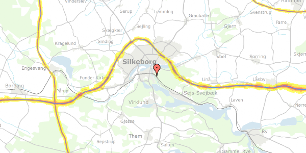 Trafikstøjkort på Gudenåvej 11, 8600 Silkeborg