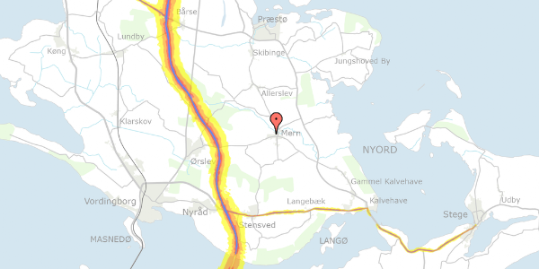 Trafikstøjkort på Kvædevej 12, 4735 Mern