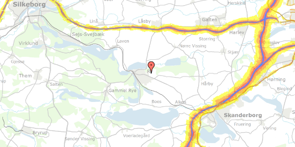 Trafikstøjkort på Rugaards Skovvej 13D, 8680 Ry