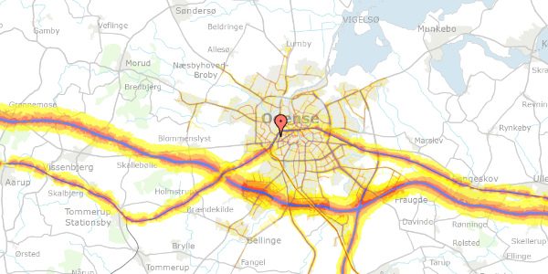 Trafikstøjkort på Guldrankevej 106, 5200 Odense V