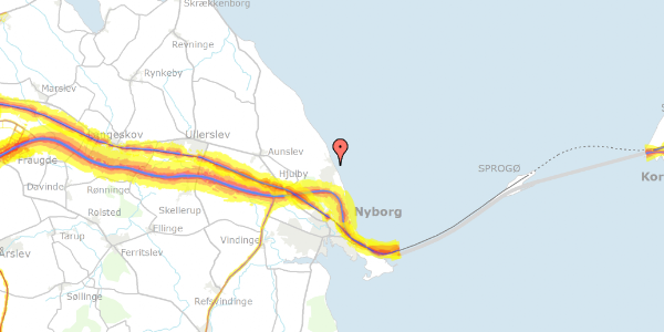 Trafikstøjkort på Skaboeshusevej 128B, 5800 Nyborg