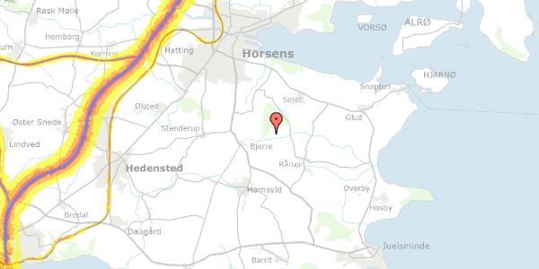 Trafikstøjkort på Bjerre Skovvej 2A, 8783 Hornsyld
