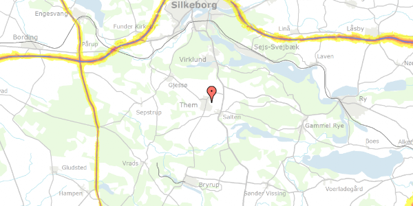 Trafikstøjkort på Silkeborgvej 33B, 8653 Them