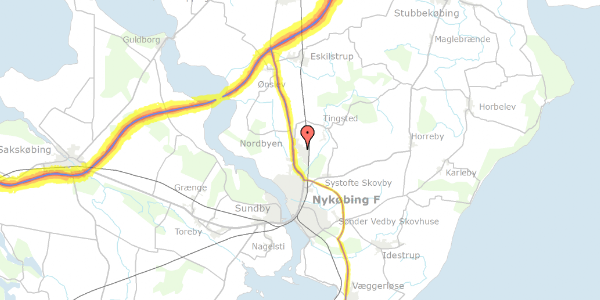 Trafikstøjkort på Skovstjernevænget 10, 4800 Nykøbing F