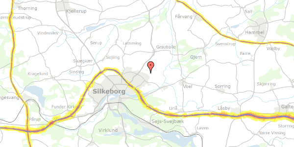 Trafikstøjkort på Hvidkløver 11, 8600 Silkeborg