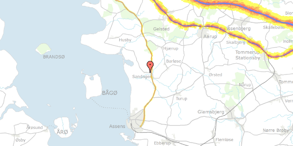 Trafikstøjkort på Sandager Kirkevej 35B, 5610 Assens
