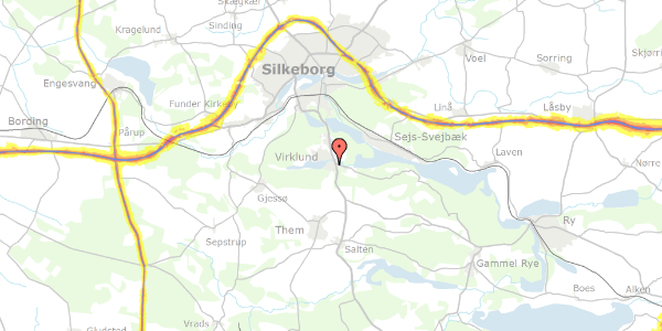 Trafikstøjkort på Virklundvej 35, 8600 Silkeborg