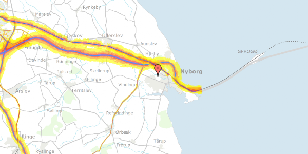 Trafikstøjkort på Løbegangen 75, 5800 Nyborg