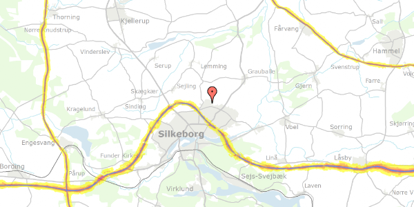 Trafikstøjkort på Sabroesvej 7, 8600 Silkeborg