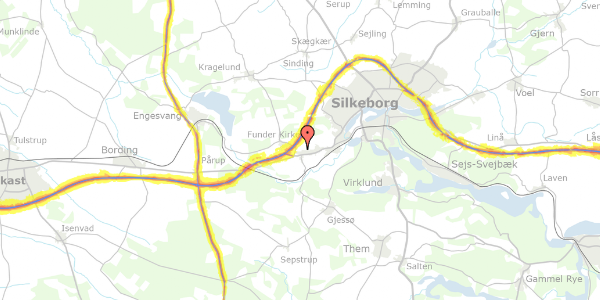 Trafikstøjkort på Funder Kirkevej 5F, 8600 Silkeborg