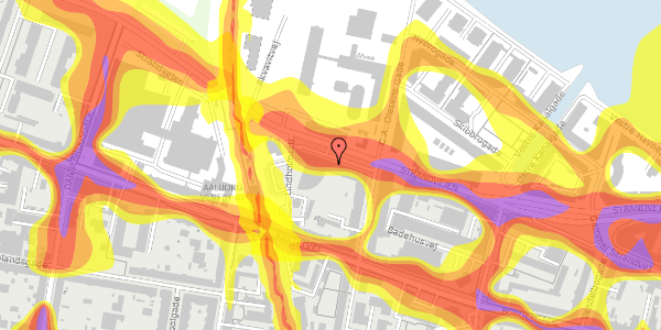 Trafikstøjkort på Strandvejen 25, 9000 Aalborg