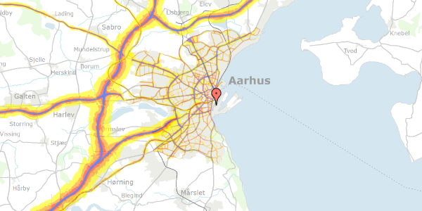 Trafikstøjkort på Heibergsgade 14, 8000 Aarhus C