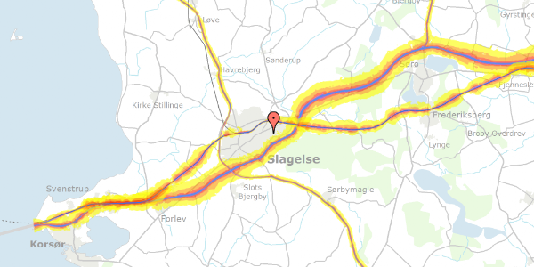 Trafikstøjkort på Strudsbergsvej 3, 4200 Slagelse