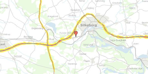 Trafikstøjkort på Fundermarken 35, 8600 Silkeborg