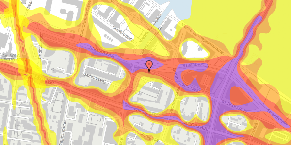 Trafikstøjkort på Strandvejen 15E, 7. th, 9000 Aalborg