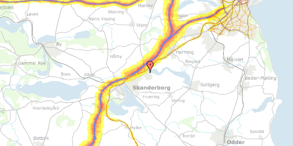 Trafikstøjkort på Gramvej 10, 8660 Skanderborg