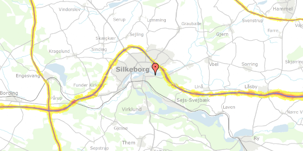 Trafikstøjkort på Svanevej 3, 2. mf, 8600 Silkeborg