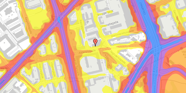 Trafikstøjkort på Aldersrogade 8B, 2100 København Ø