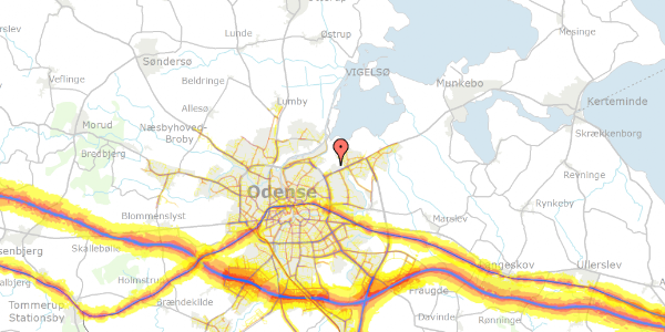 Trafikstøjkort på Martins Minde Havekoloni 39, 5240 Odense NØ