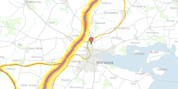 Trafikstøjkort på Hf Ny Løvhøj 67, 8700 Horsens