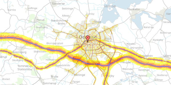 Trafikstøjkort på Ørstedsgade 28C, 1. 4, 5000 Odense C