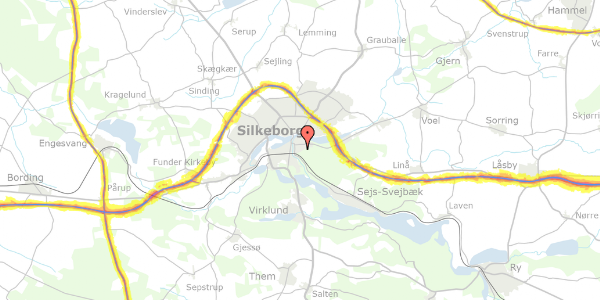 Trafikstøjkort på Frydensbjergvej 98, 8600 Silkeborg