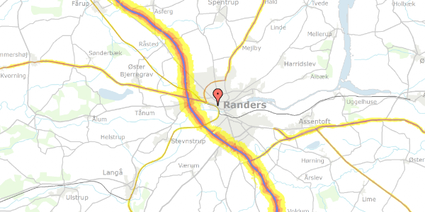 Trafikstøjkort på Gudenåvej 2, 8920 Randers NV