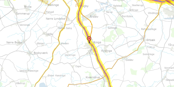 Trafikstøjkort på Linde Allé 61, 5750 Ringe