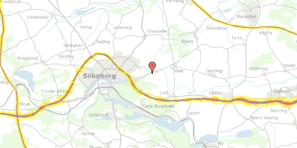 Trafikstøjkort på Skærbækvej 58, 8600 Silkeborg