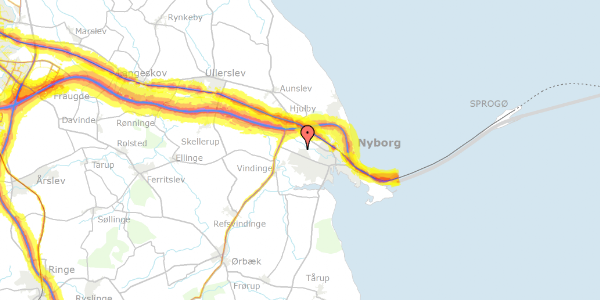 Trafikstøjkort på Langhuse 22, 5800 Nyborg