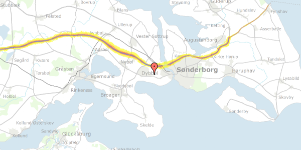 Trafikstøjkort på Dybbøl Bygade 17A, 6400 Sønderborg