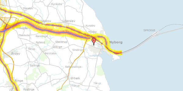 Trafikstøjkort på Langhuse 33, 5800 Nyborg