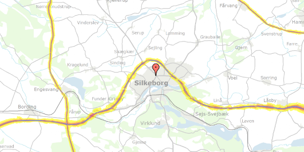 Trafikstøjkort på Kjeld Abells Vej 7, 8600 Silkeborg