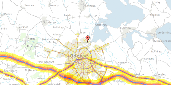 Trafikstøjkort på Hedelundhegnet 70B, 5270 Odense N