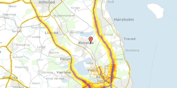 Trafikstøjkort på Biskop Svanes Vej 32, 3460 Birkerød