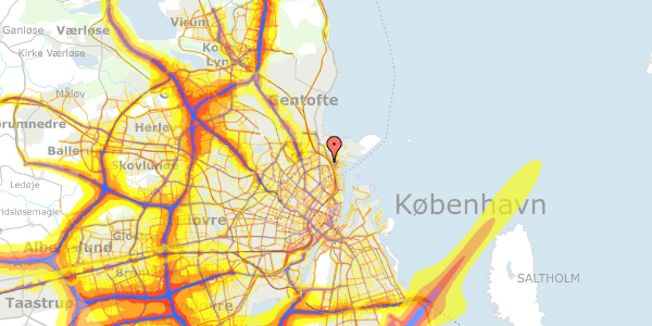 Trafikstøjkort på Svendborggade 36, 2100 København Ø