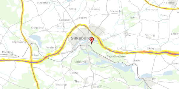 Trafikstøjkort på Frydensbjergvej 36, 8600 Silkeborg