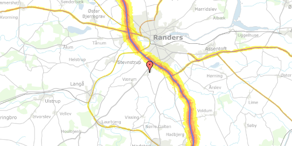 Trafikstøjkort på Bjørnsager 36, 8940 Randers SV