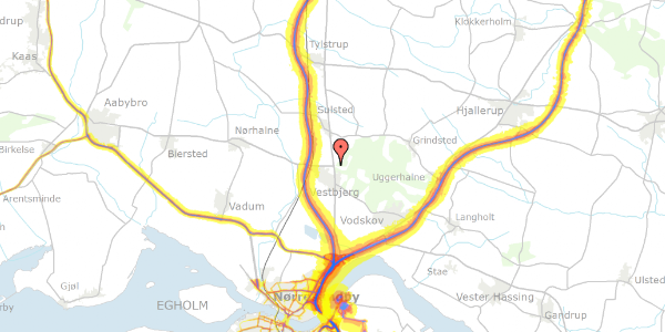 Trafikstøjkort på Bakmøllevej 282, 9380 Vestbjerg