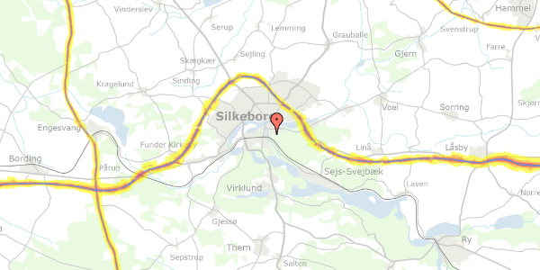 Trafikstøjkort på Frydensbjergvej 50, 8600 Silkeborg