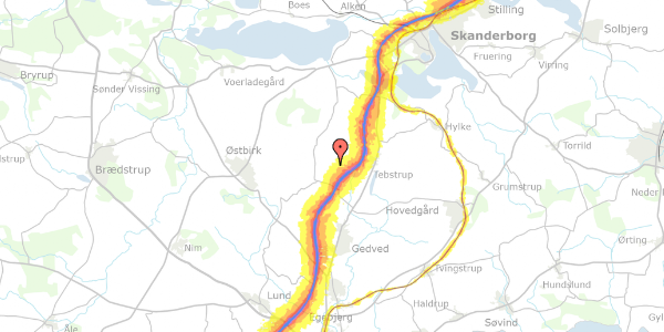 Trafikstøjkort på Sønderlundsvej 3, st. 3, 8660 Skanderborg