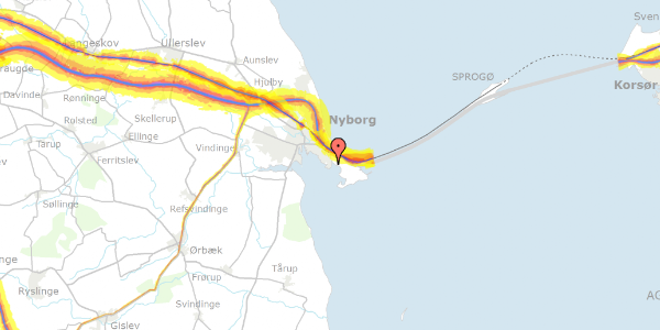 Trafikstøjkort på Lindholm Havnevej 29, 5800 Nyborg