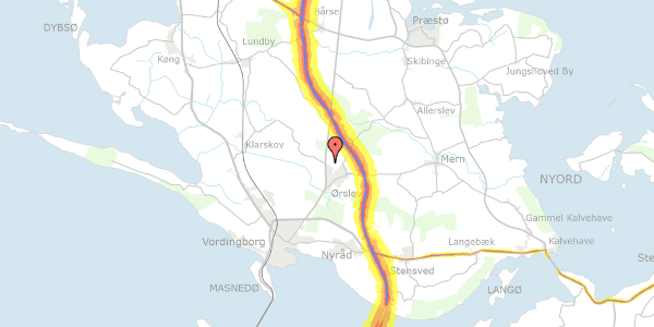 Trafikstøjkort på Brydegårdsvej 2, 4760 Vordingborg