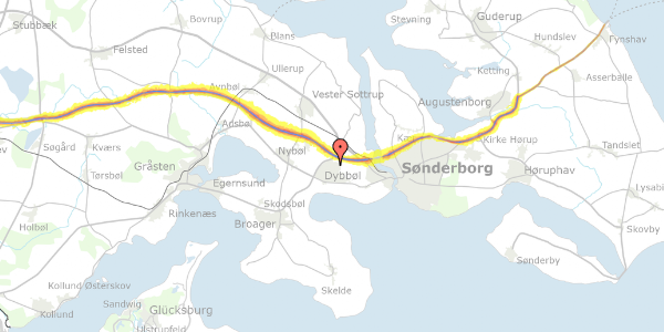 Trafikstøjkort på Dybbøl Bygade 58G, 6400 Sønderborg