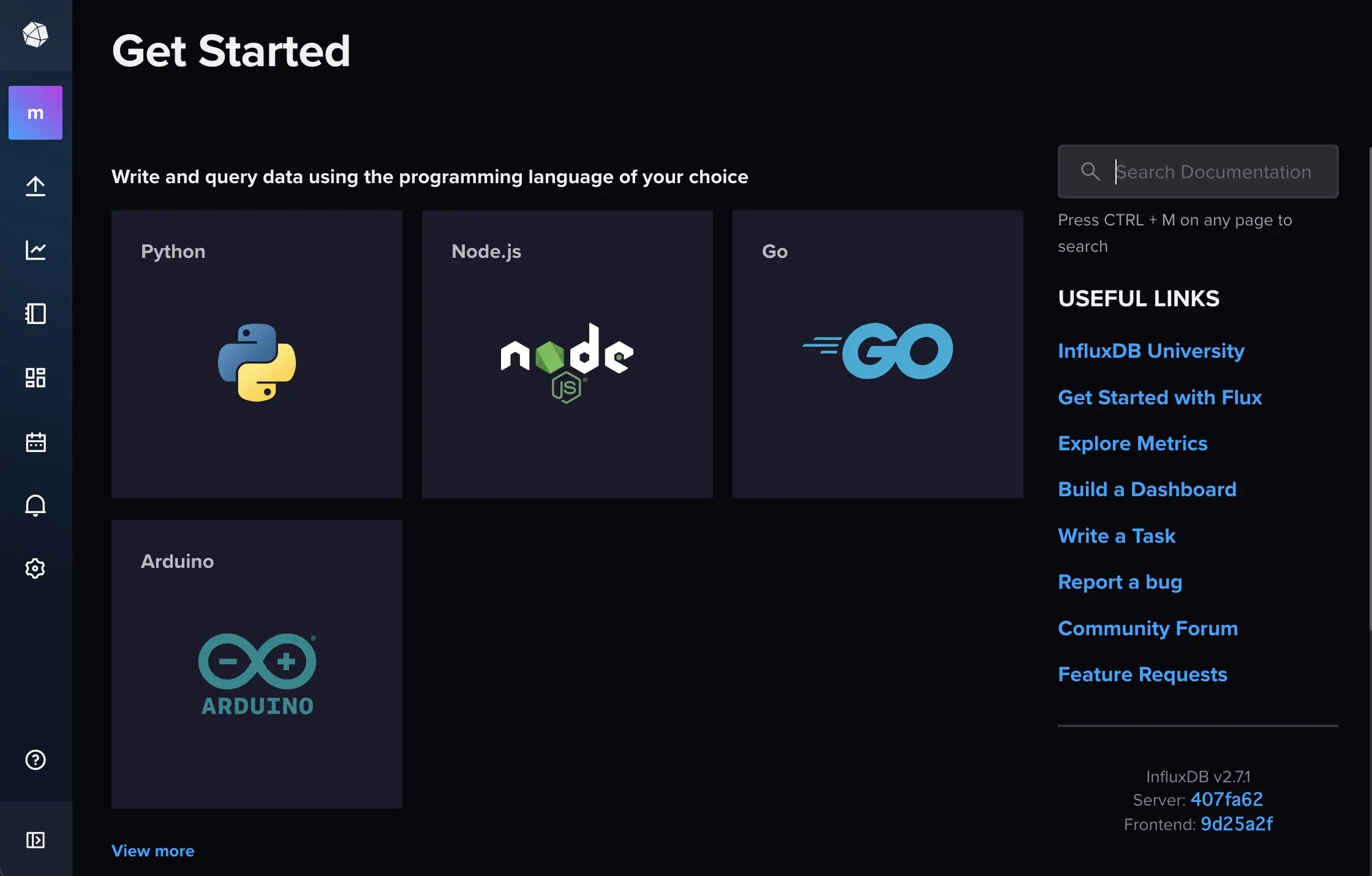 influxdb get started page