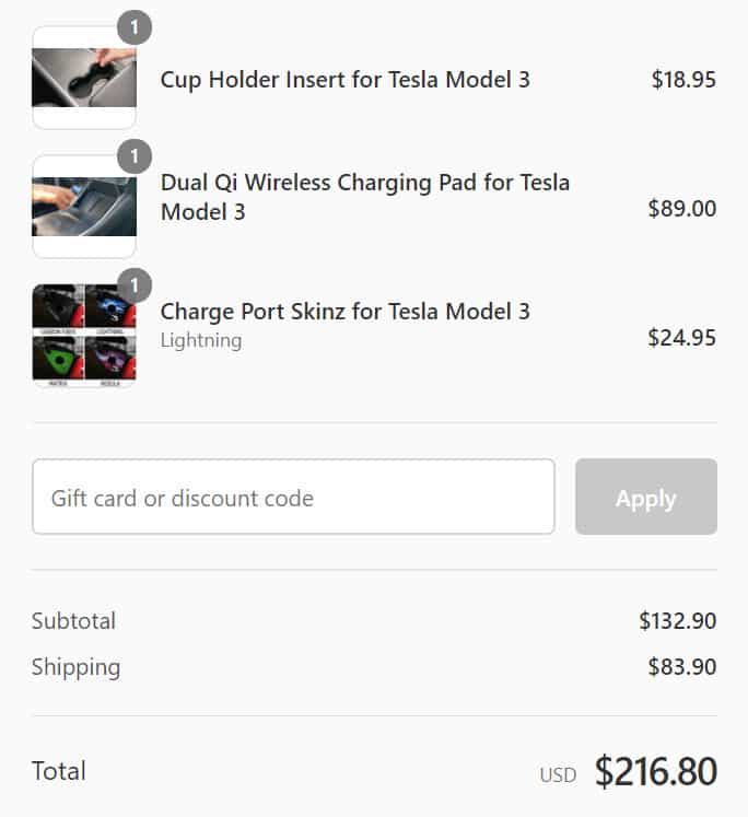 TeslaModel3のアクセサリーをamazon.comで買ったときの請求一覧