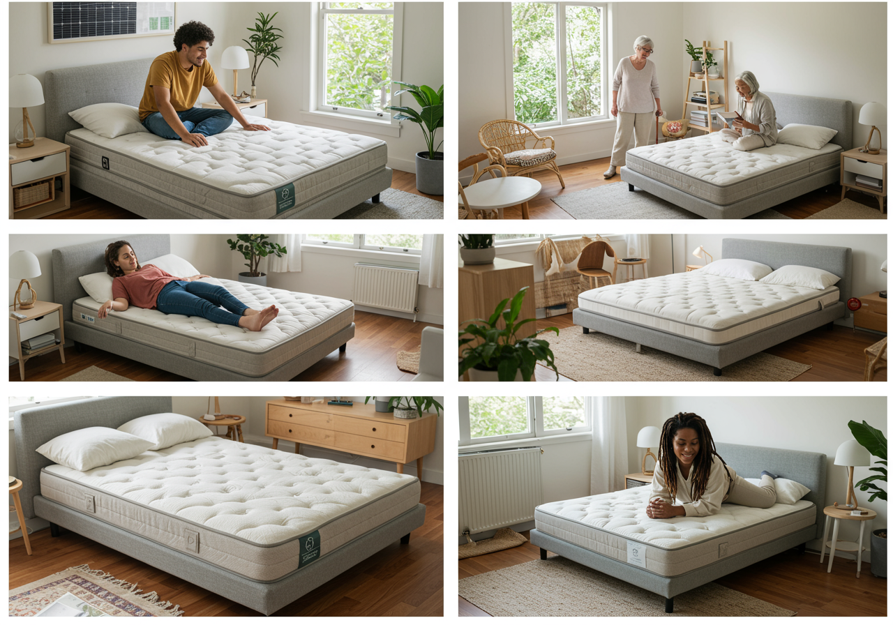 Concept image showcasing the key components and benefits of an eco-friendly mattress
