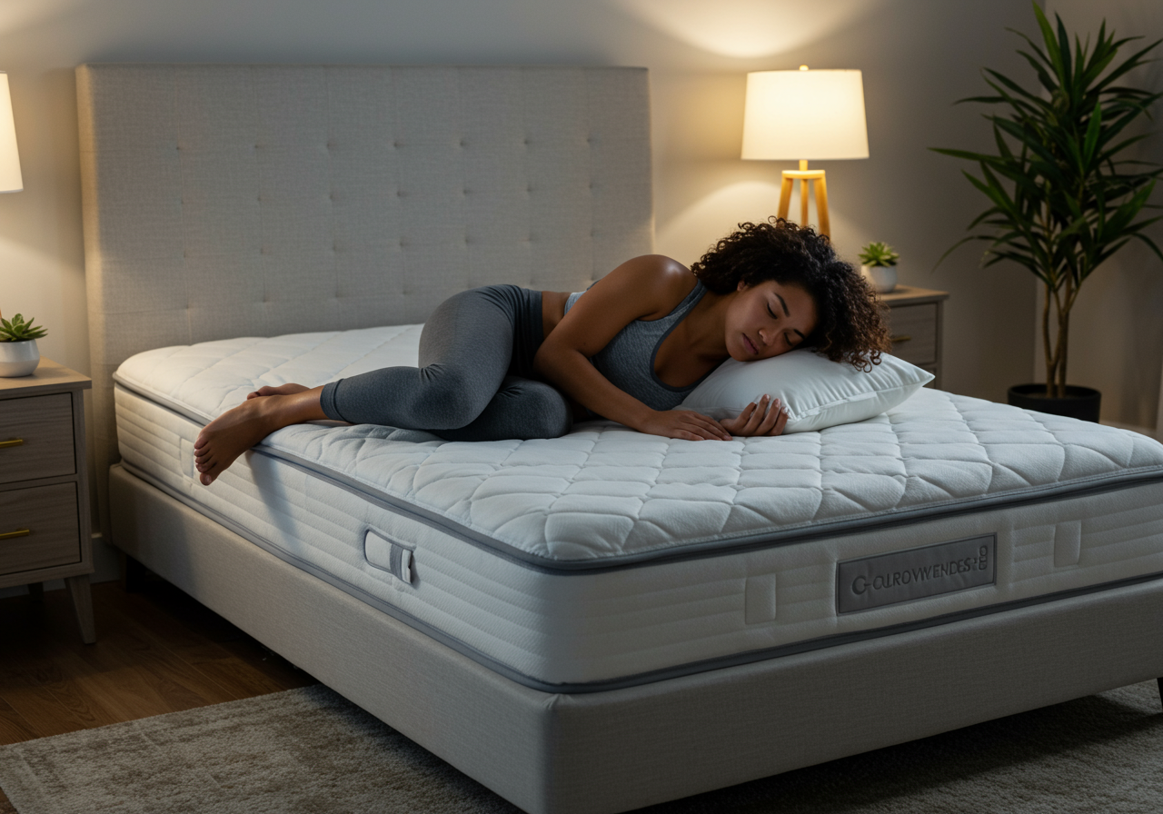Athlete peacefully sleeping on a mattress, emphasizing recovery and restful sleep